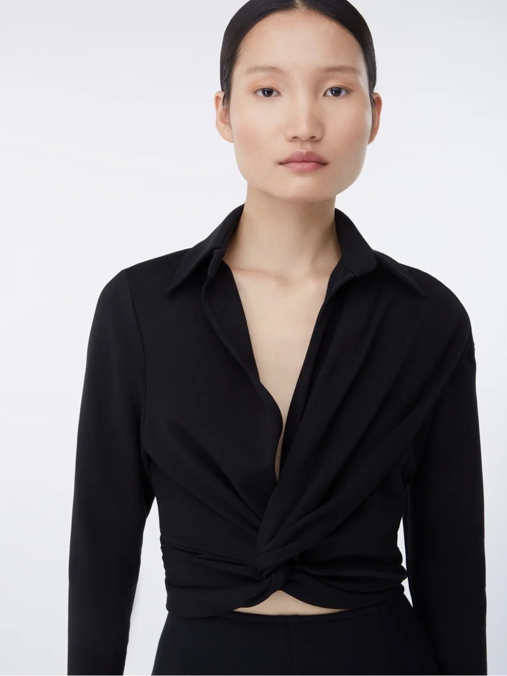 Zara Black Twist-Front Long-Sleeve Button-Down Shirt